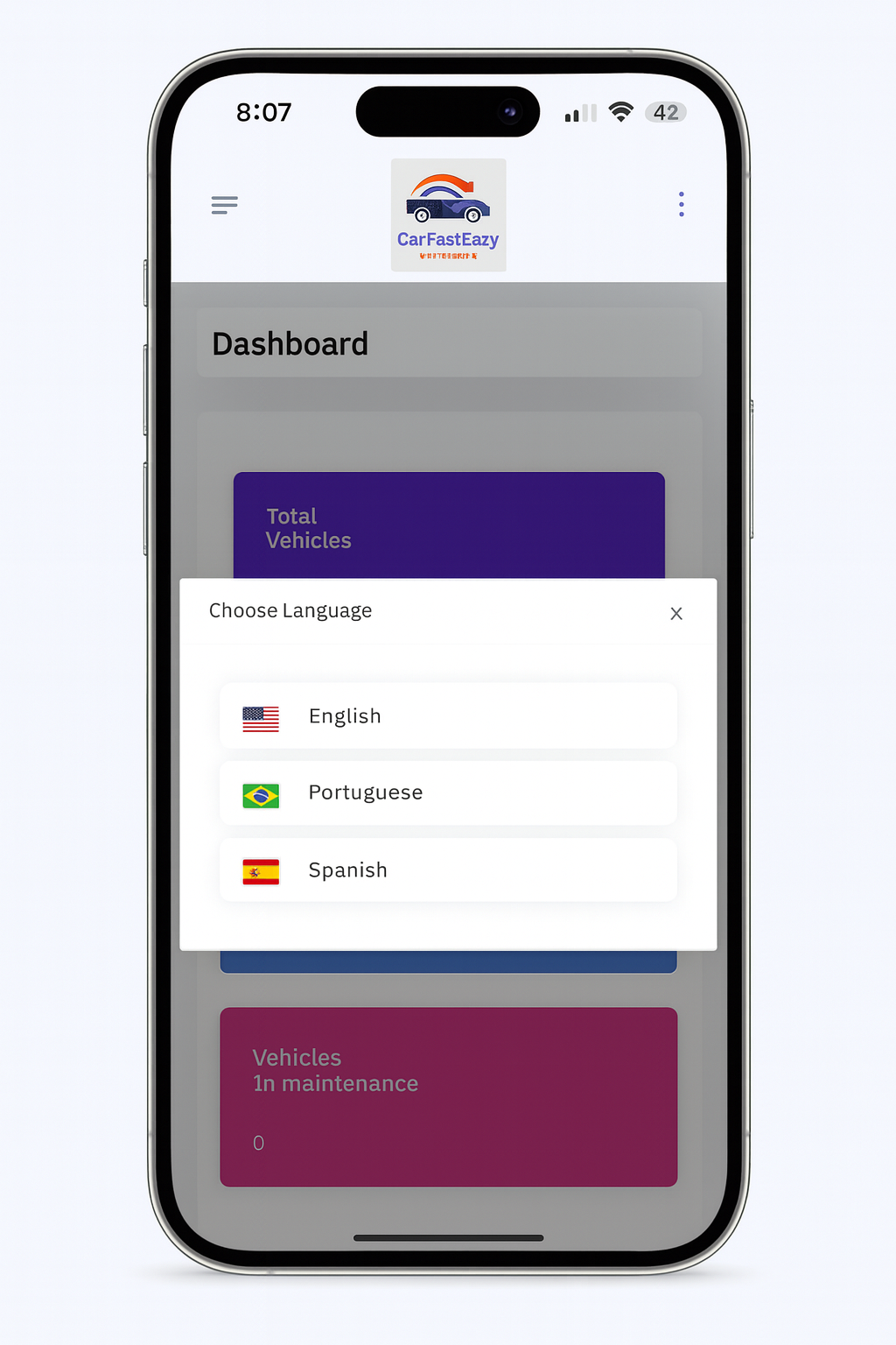 Selecao de idioma CarFast Eazy
